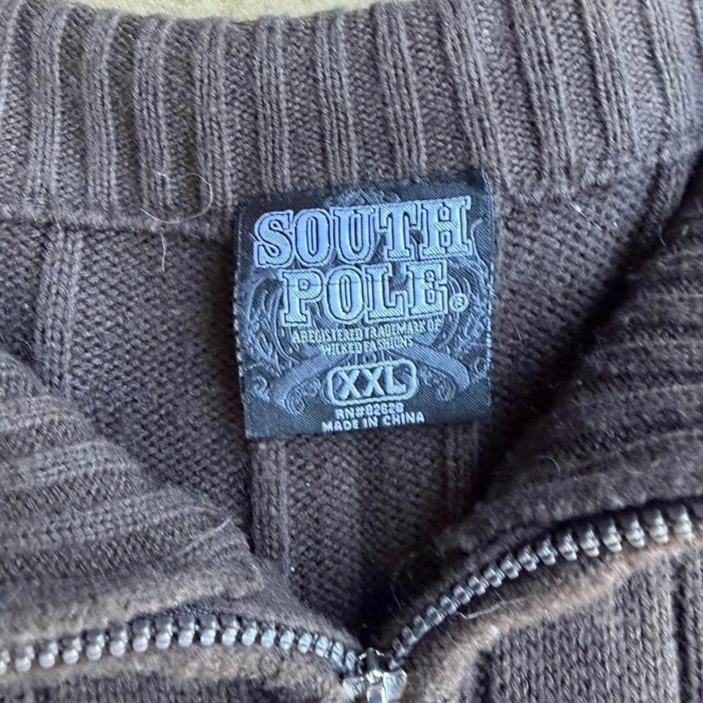 South Pole ribbed quarter zip up sweater brown y2k mens size 2XL - Picture 5 of 7
